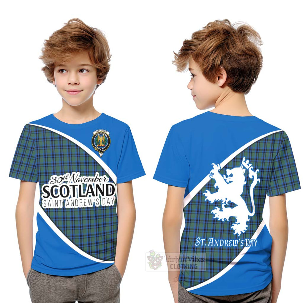 Tartan Vibes Clothing Falconer Family Crest Tartan Kid T-Shirt Celebrate Saint Andrew's Day in Style