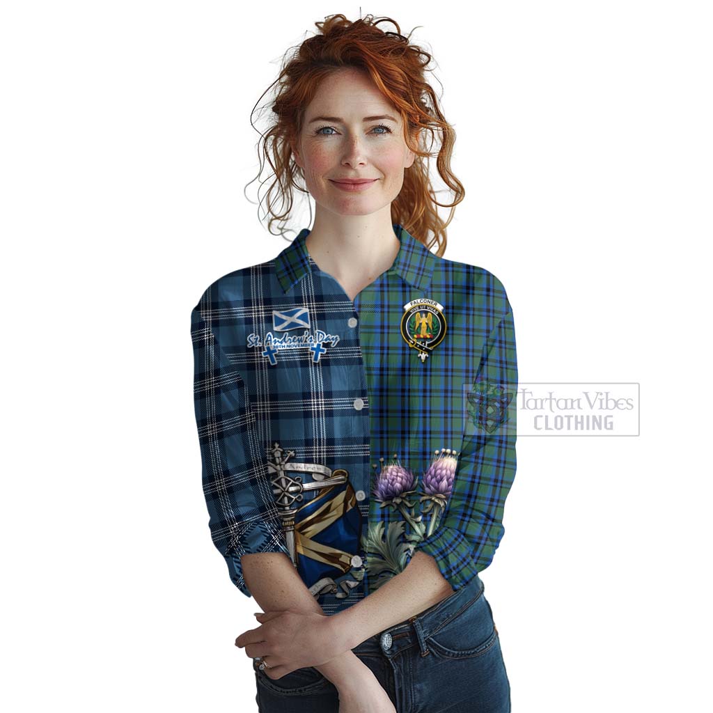 Tartan Vibes Clothing Falconer Tartan Women's Casual Shirt Happy St. Andrew's Day Half Tartan Style