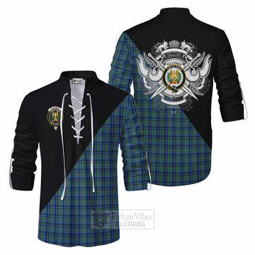 Falconer Tartan Ghillie Kilt Shirt with Family Crest and Military Logo Style