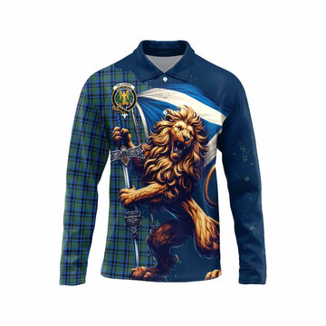 Falconer Tartan Family Crest Long Sleeve Polo Shirt with Scottish Majestic Lion