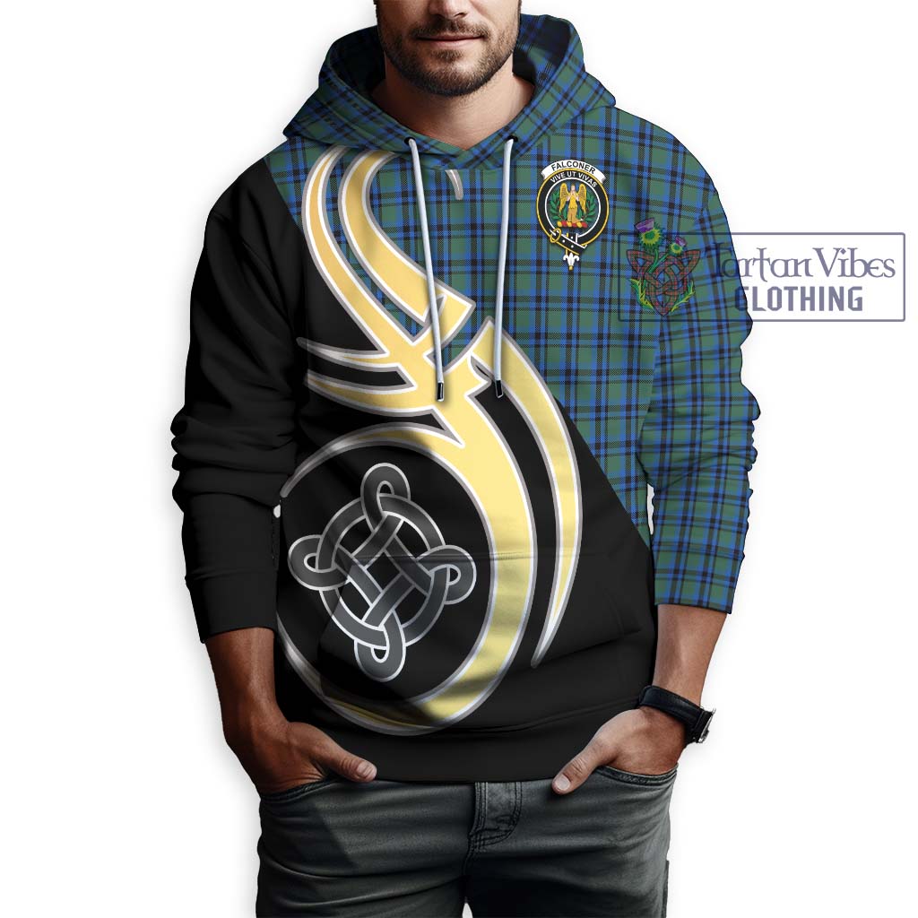 Falconer Tartan Hoodie with Family Crest and Celtic Symbol Style Zip Hoodie - Tartan Vibes Clothing