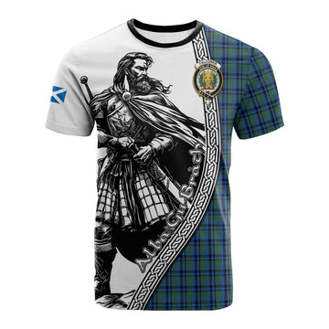 Falconer Tartan Clan Crest Cotton T-shirt with Highlander Warrior Celtic Style