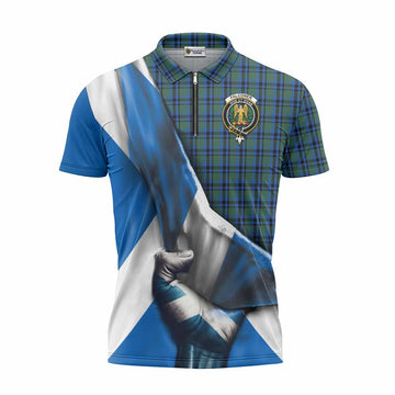 Falconer Tartan Zipper Polo Shirt with Family Crest Scotland Patriotic Style