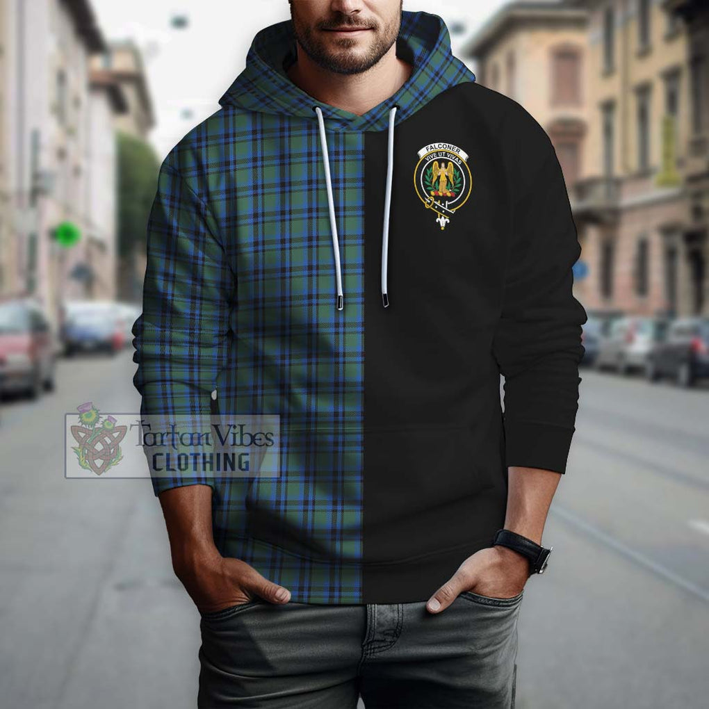 Falconer Tartan Hoodie with Family Crest and Half Of Me Style Zip Hoodie - Tartanvibesclothing Shop