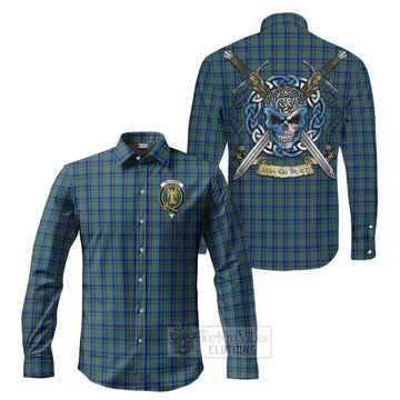 Falconer Tartan Long Sleeve Button Shirt with Family Crest Celtic Skull Style