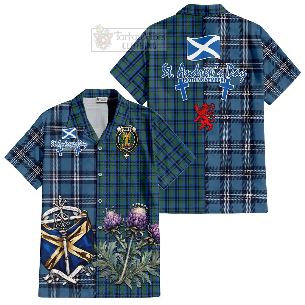 Tartan Vibes Clothing Falconer Tartan Short Sleeve Button Shirt Happy St. Andrew's Day Half Tartan Style