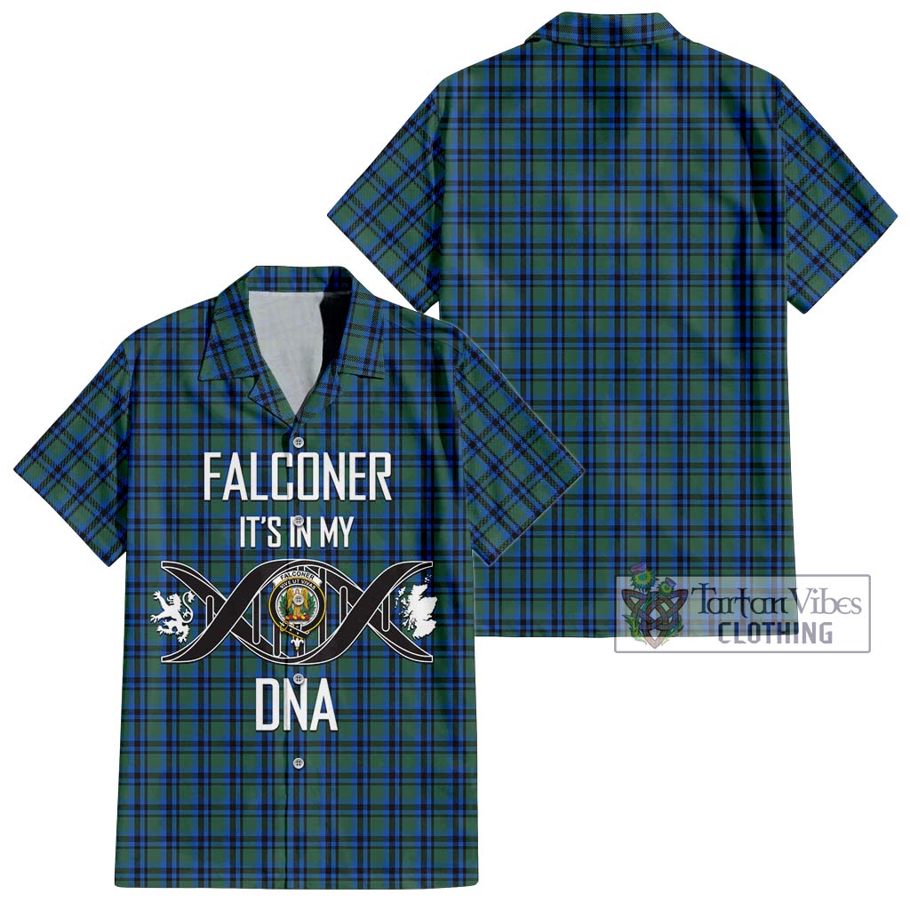 Tartan Vibes Clothing Falconer Tartan Short Sleeve Button Shirt with Family Crest DNA In Me Style