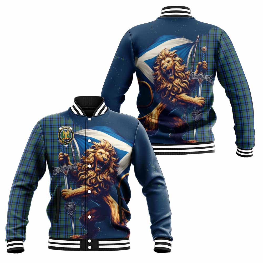 Tartan Vibes Clothing Falconer Tartan Family Crest Baseball Jacket with Scottish Majestic Lion