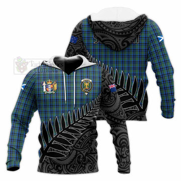 Falconer Crest Tartan Knitted Hoodie with New Zealand Silver Fern Half Style