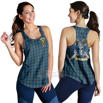 Falconer Tartan Women's Racerback Tanks with Family Crest Celtic Skull Style