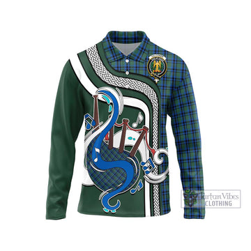 Falconer Tartan Long Sleeve Polo Shirt with Epic Bagpipe Style