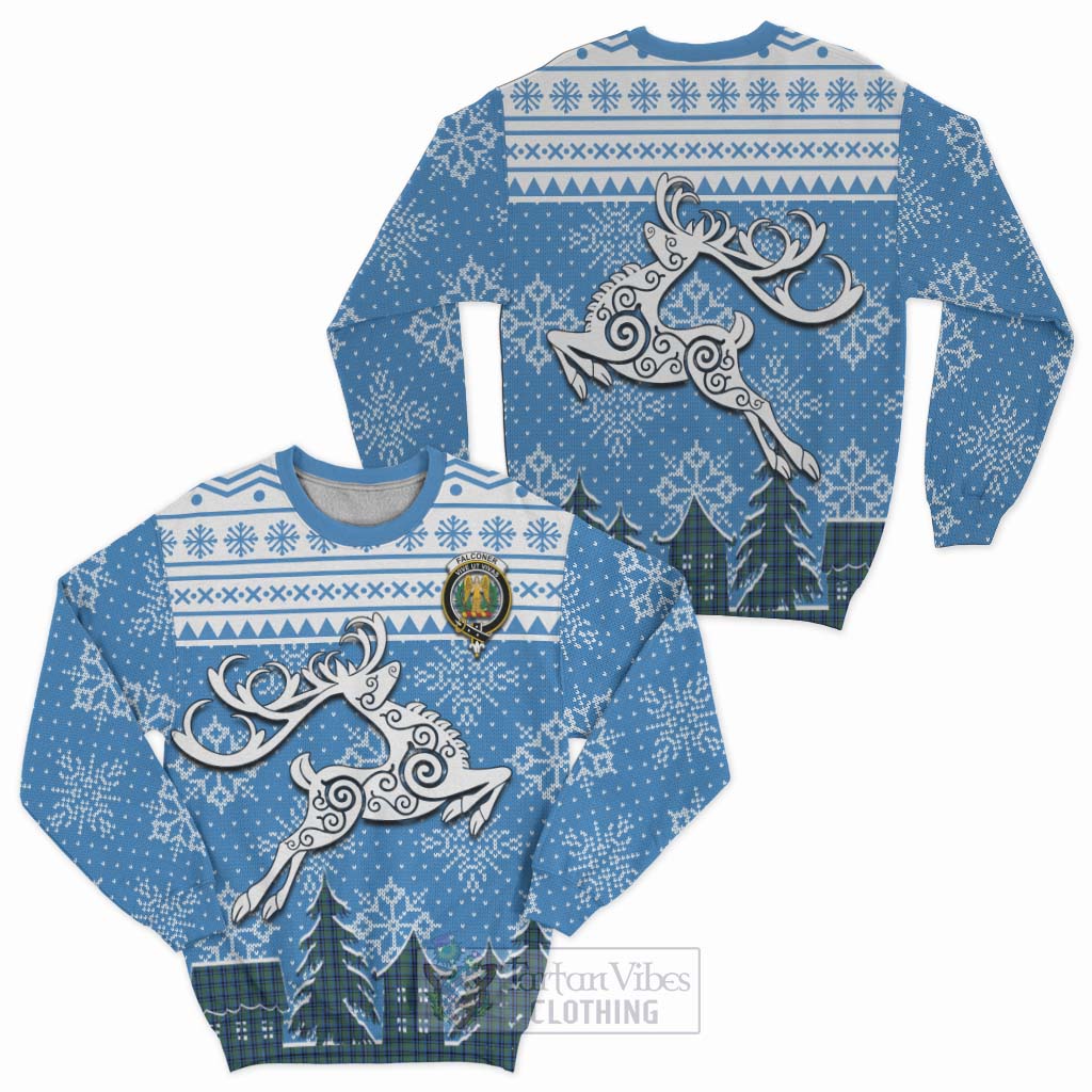 Tartan Vibes Clothing Falconer Clan Christmas Sweatshirt Celtic Reindeer Style