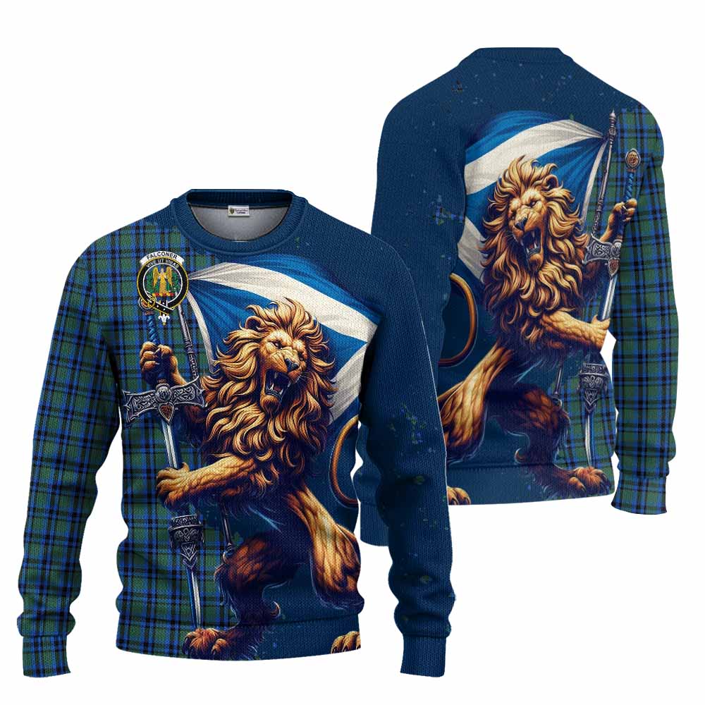 Tartan Vibes Clothing Falconer Tartan Family Crest Knitted Sweater with Scottish Majestic Lion