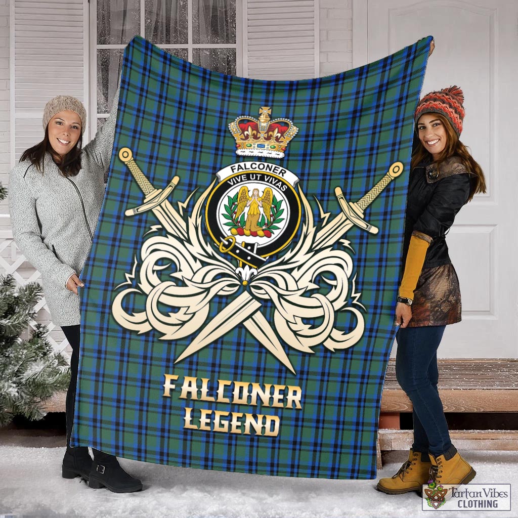 Tartan Vibes Clothing Falconer Tartan Blanket with Clan Crest and the Golden Sword of Courageous Legacy