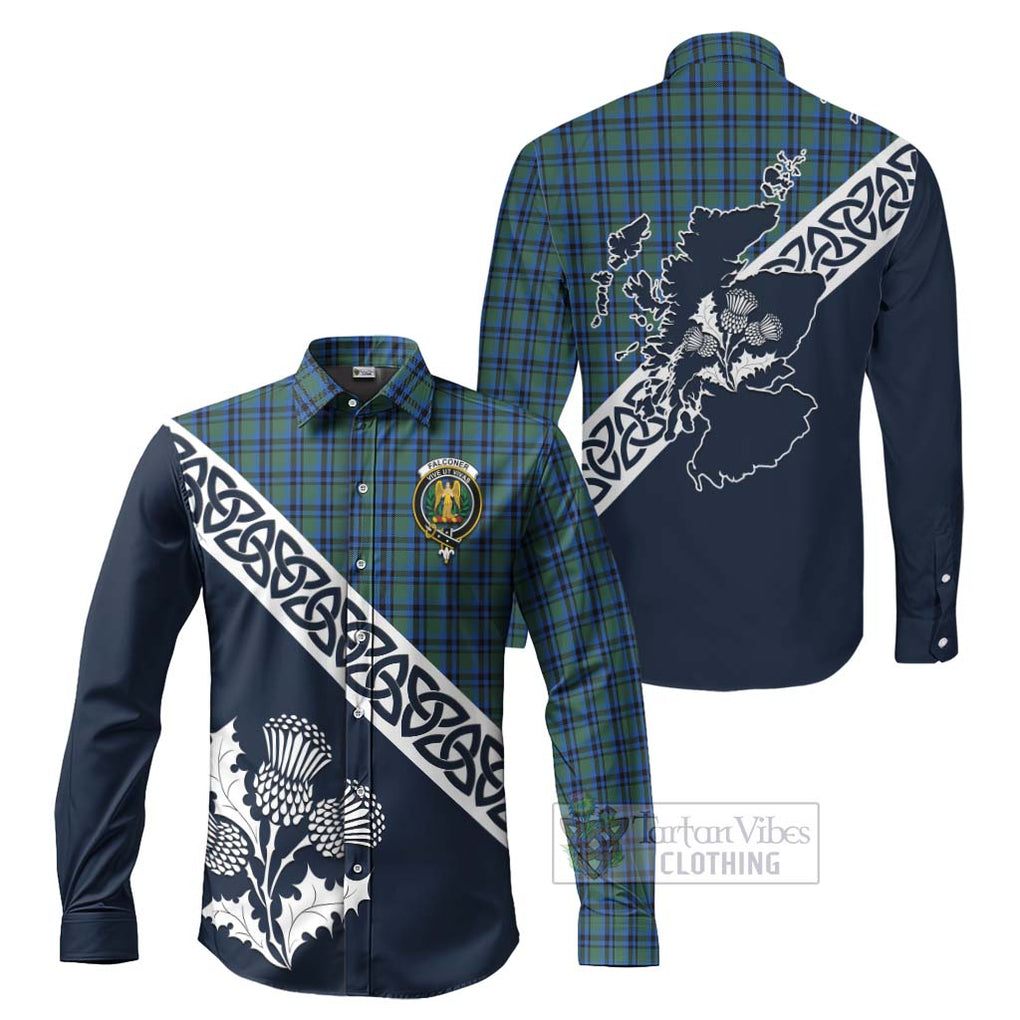 Tartan Vibes Clothing Falconer Tartan Long Sleeve Button Shirt Featuring Thistle and Scotland Map