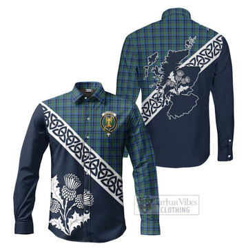 Falconer Tartan Long Sleeve Button Shirt Featuring Thistle and Scotland Map