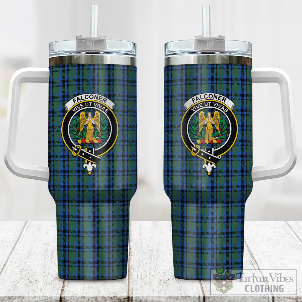 Tartan Vibes Clothing Falconer Tartan and Family Crest Tumbler with Handle