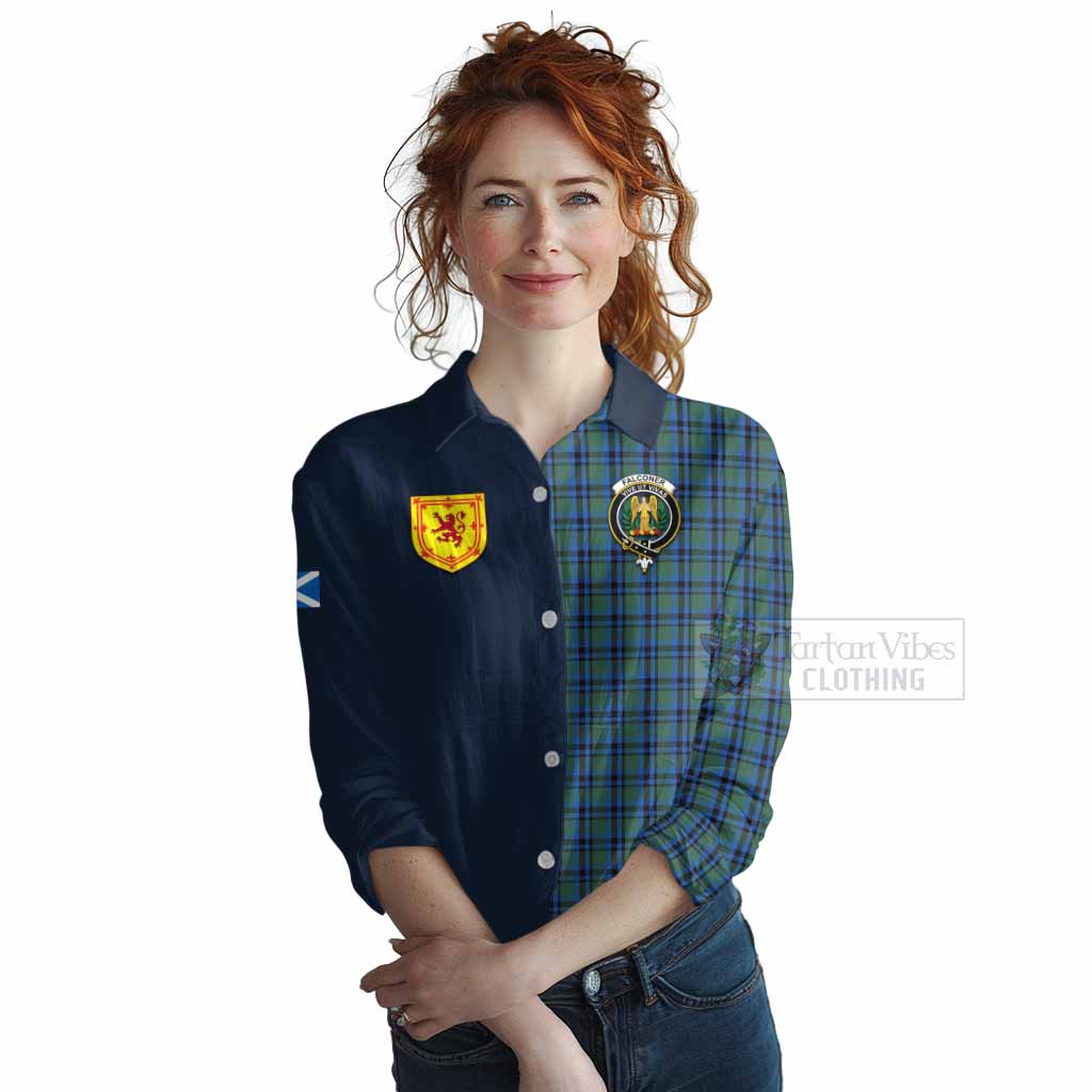 Tartan Vibes Clothing Falconer Tartan Women's Casual Shirt Alba with Scottish Lion Royal Arm Half Style