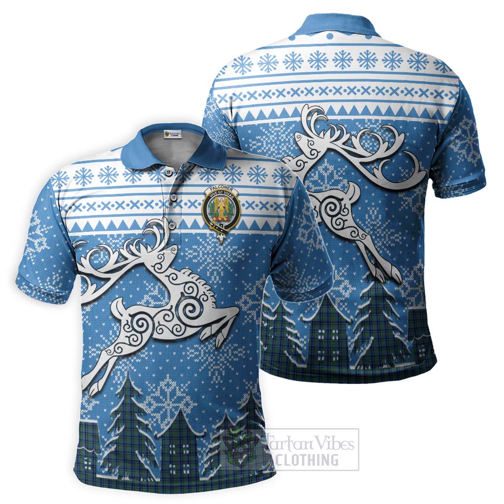 Tartan Vibes Clothing Falconer Clan Christmas Polo Shirt Celtic Reindeer Style