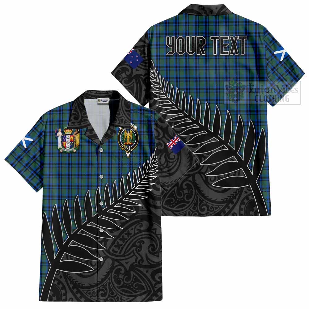 Tartan Vibes Clothing Falconer Crest Tartan Short Sleeve Button Shirt with New Zealand Silver Fern Half Style