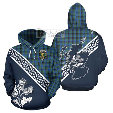 Falconer Tartan Hoodie Featuring Thistle and Scotland Map