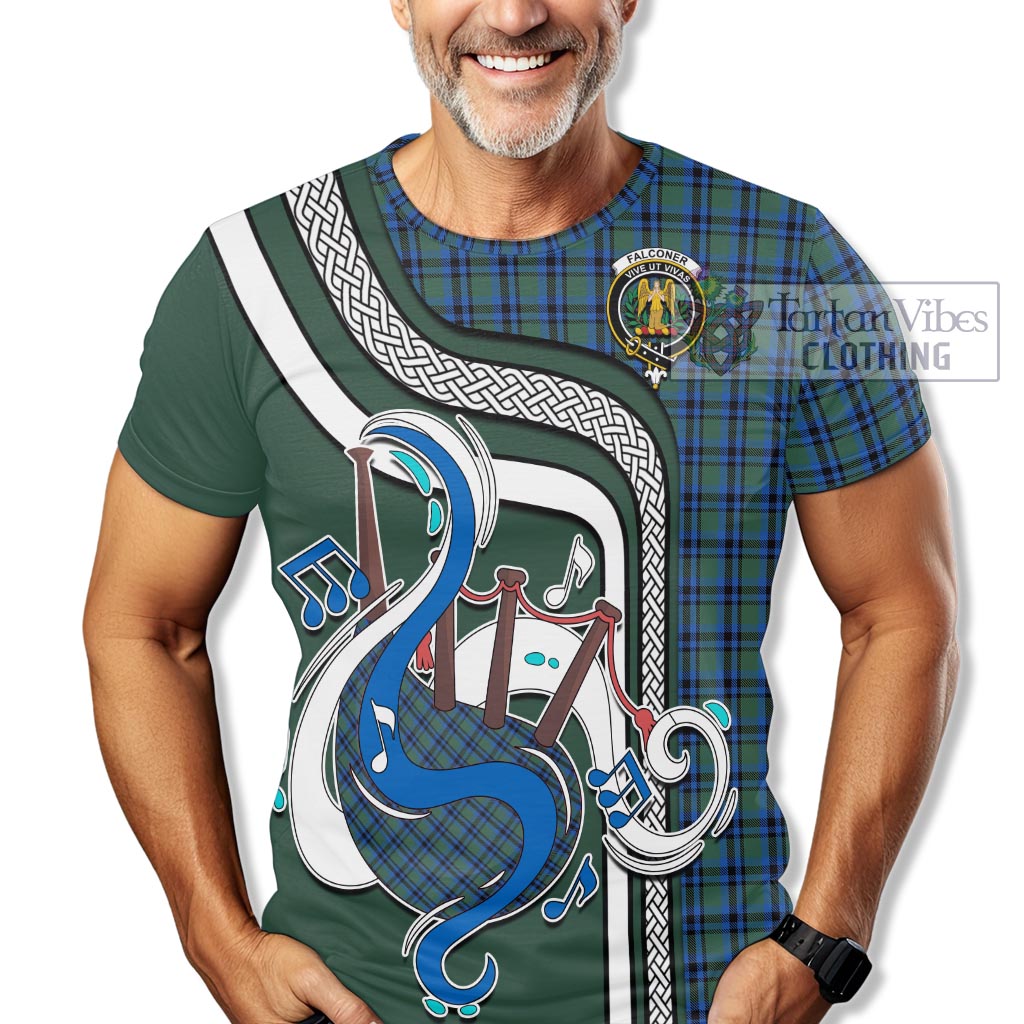 Tartan Vibes Clothing Falconer Tartan T-Shirt with Epic Bagpipe Style