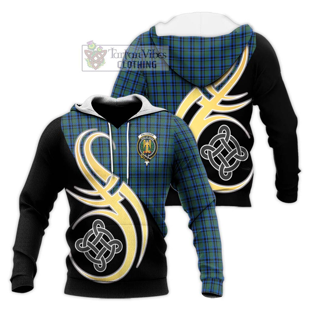 Falconer Tartan Knitted Hoodie with Family Crest and Celtic Symbol Style Unisex Knitted Pullover Hoodie - Tartan Vibes Clothing