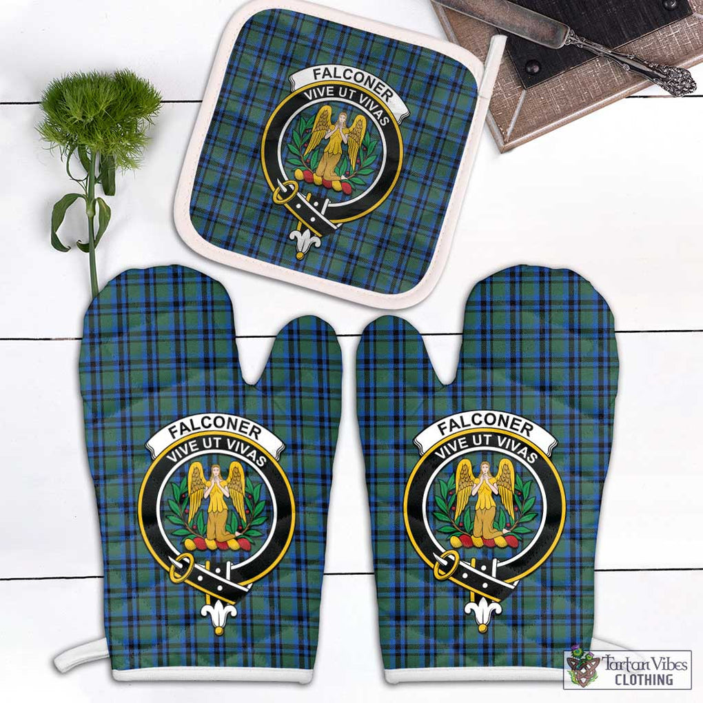 Falconer Tartan Combo Oven Mitt & Pot-Holder with Family Crest Combo 1 Oven Mitt & 1 Pot-Holder White - Tartan Vibes Clothing