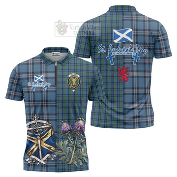 Falconer Tartan Zipper Polo Shirt Happy St. Andrew's Day Half Tartan Style