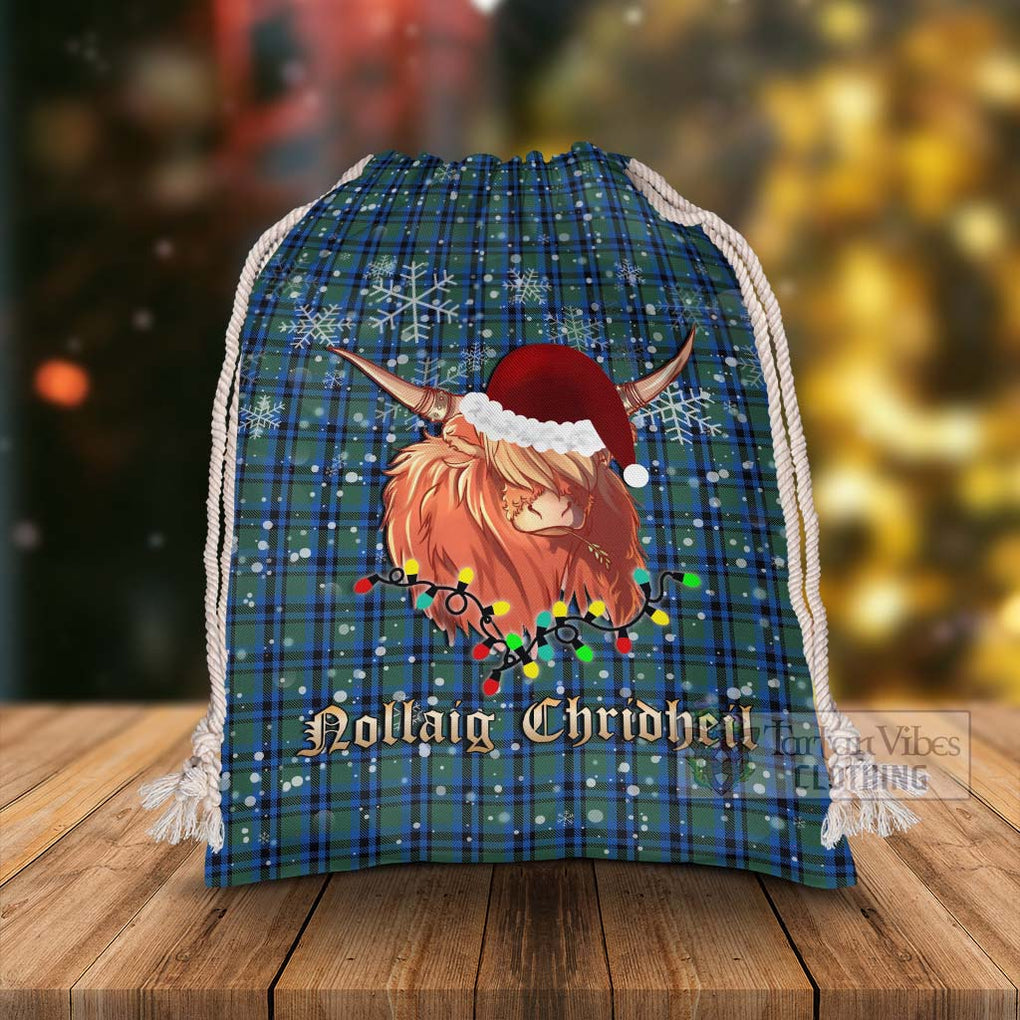 Tartan Vibes Clothing Falconer Tartan Christmas Santa's Bag with Highland Cow