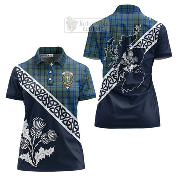 Falconer Tartan Women's Polo Shirt Featuring Thistle and Scotland Map