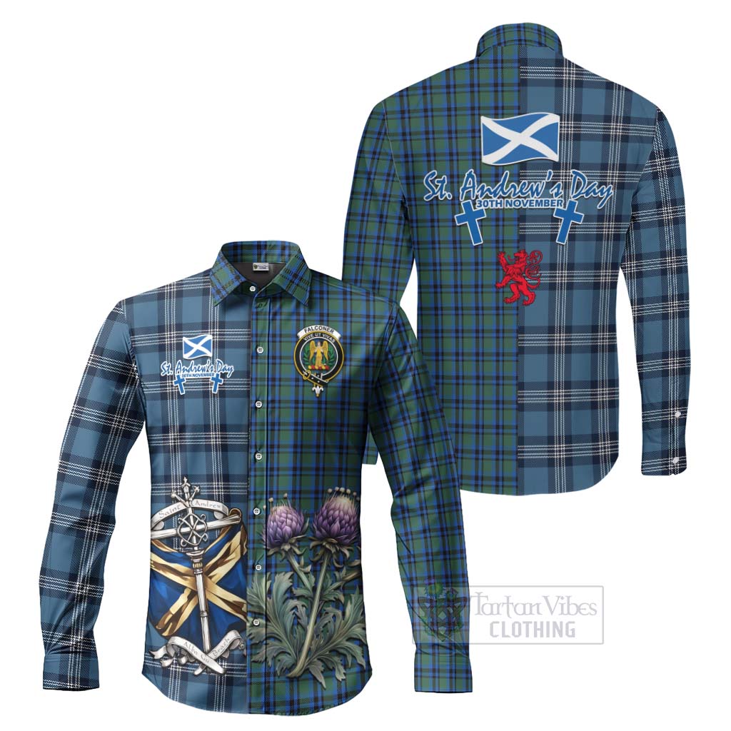 Tartan Vibes Clothing Falconer Tartan Long Sleeve Button Shirt Happy St. Andrew's Day Half Tartan Style