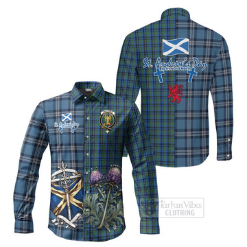 Falconer Tartan Long Sleeve Button Shirt Happy St. Andrew's Day Half Tartan Style