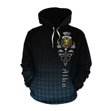 Falconer Tartan Cotton Hoodie Featuring Alba Gu Brath Family Crest Celtic Inspired