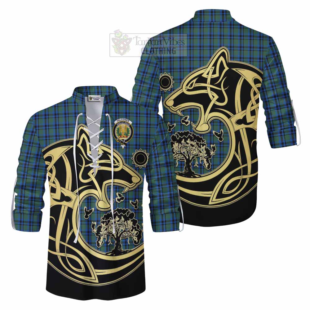 Tartan Vibes Clothing Falconer Tartan Ghillie Kilt Shirt with Family Crest Celtic Wolf Style