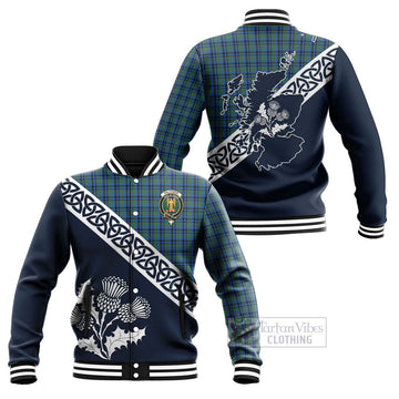 Falconer Tartan Baseball Jacket Featuring Thistle and Scotland Map