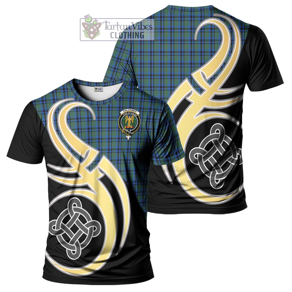 Tartan Vibes Clothing Falconer Tartan T-Shirt with Family Crest and Celtic Symbol Style