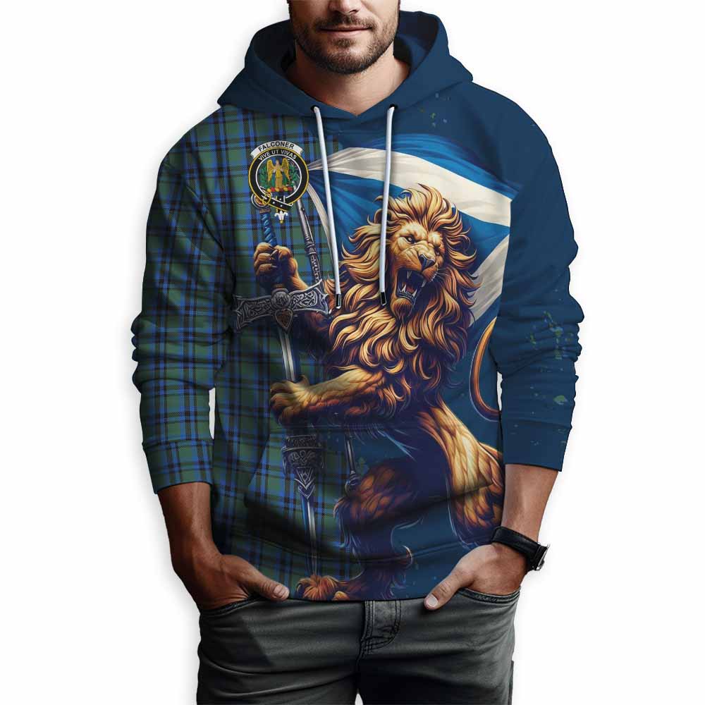 Falconer Tartan Family Crest Hoodie with Scottish Majestic Lion