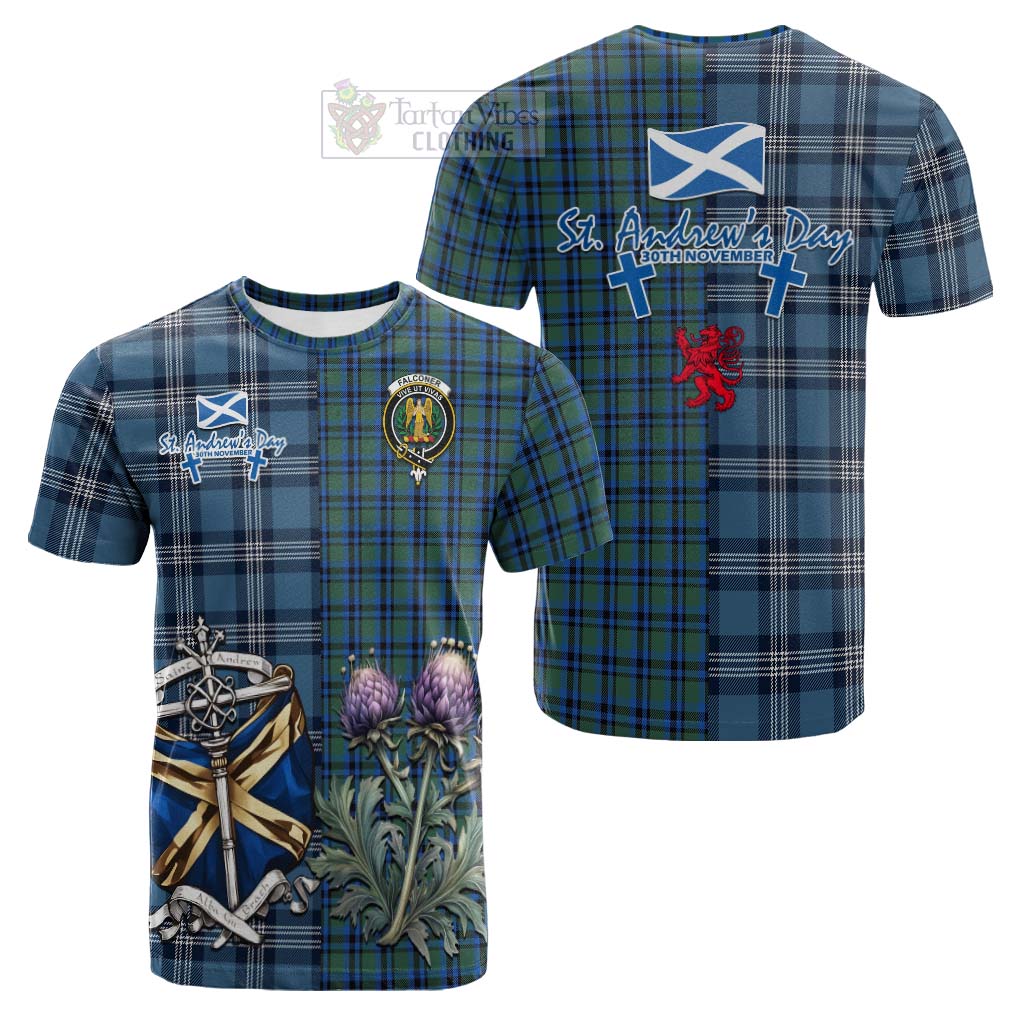 Tartan Vibes Clothing Falconer Tartan Cotton T-shirt Happy St. Andrew's Day Half Tartan Style