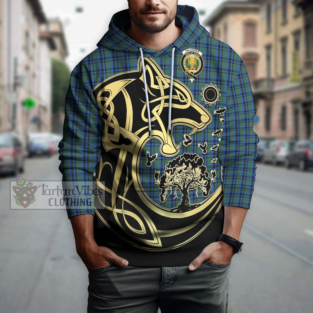 Falconer Tartan Hoodie with Family Crest Celtic Wolf Style Zip Hoodie - Tartan Vibes Clothing