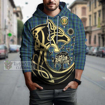 Falconer Tartan Hoodie with Family Crest Celtic Wolf Style