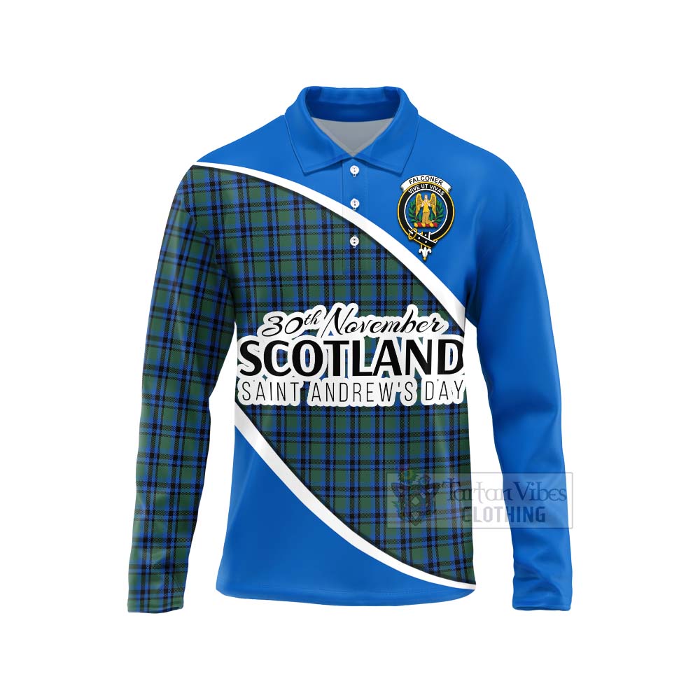 Tartan Vibes Clothing Falconer Family Crest Tartan Long Sleeve Polo Shirt Celebrate Saint Andrew's Day in Style