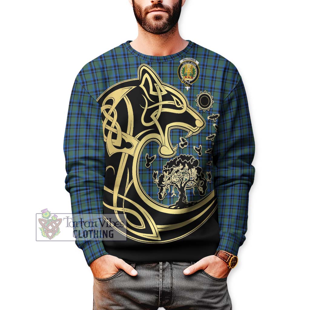 Tartan Vibes Clothing Falconer Tartan Sweatshirt with Family Crest Celtic Wolf Style