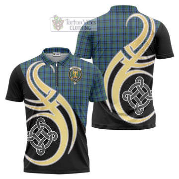 Falconer Tartan Zipper Polo Shirt with Family Crest and Celtic Symbol Style