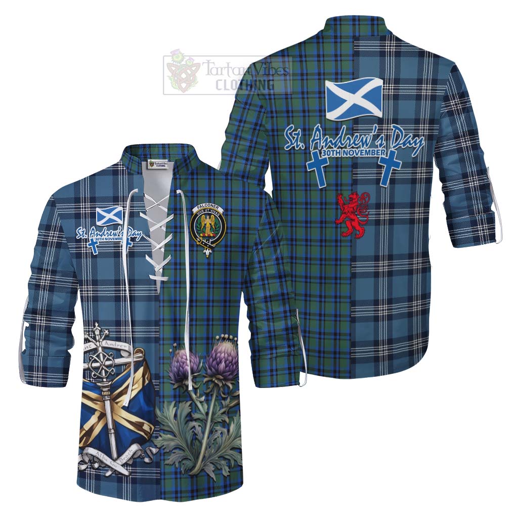 Tartan Vibes Clothing Falconer Tartan Ghillie Kilt Shirt Happy St. Andrew's Day Half Tartan Style