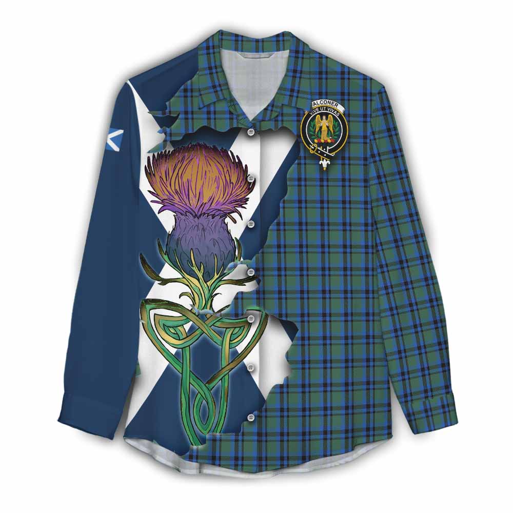 Falconer Tartan Family Crest Women's Casual Shirt Scottish Thistle Celtic Inspired Female - Tartan Vibes Clothing