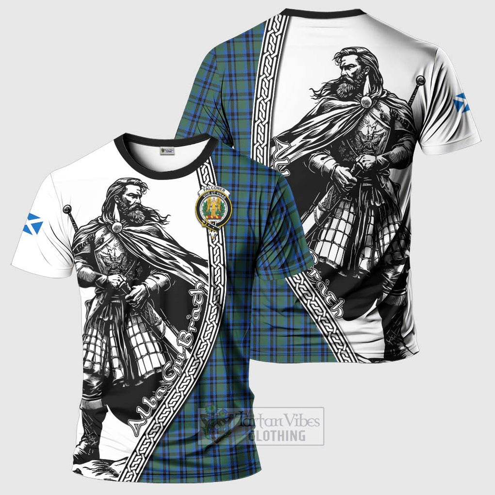 Tartan Vibes Clothing Falconer Tartan Clan Crest T-Shirt with Highlander Warrior Celtic Style