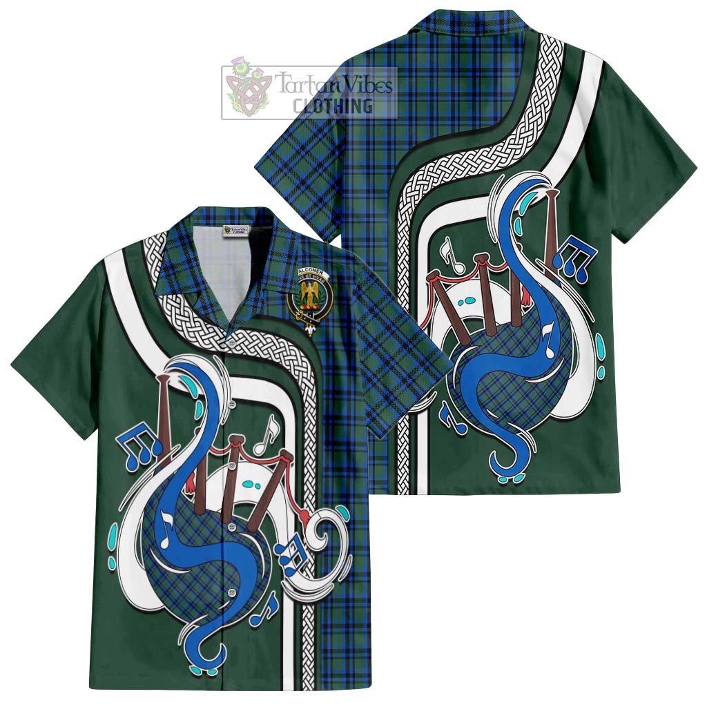 Tartan Vibes Clothing Falconer Tartan Short Sleeve Button Shirt with Epic Bagpipe Style