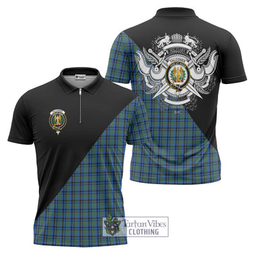 Falconer Tartan Zipper Polo Shirt with Family Crest and Military Logo Style