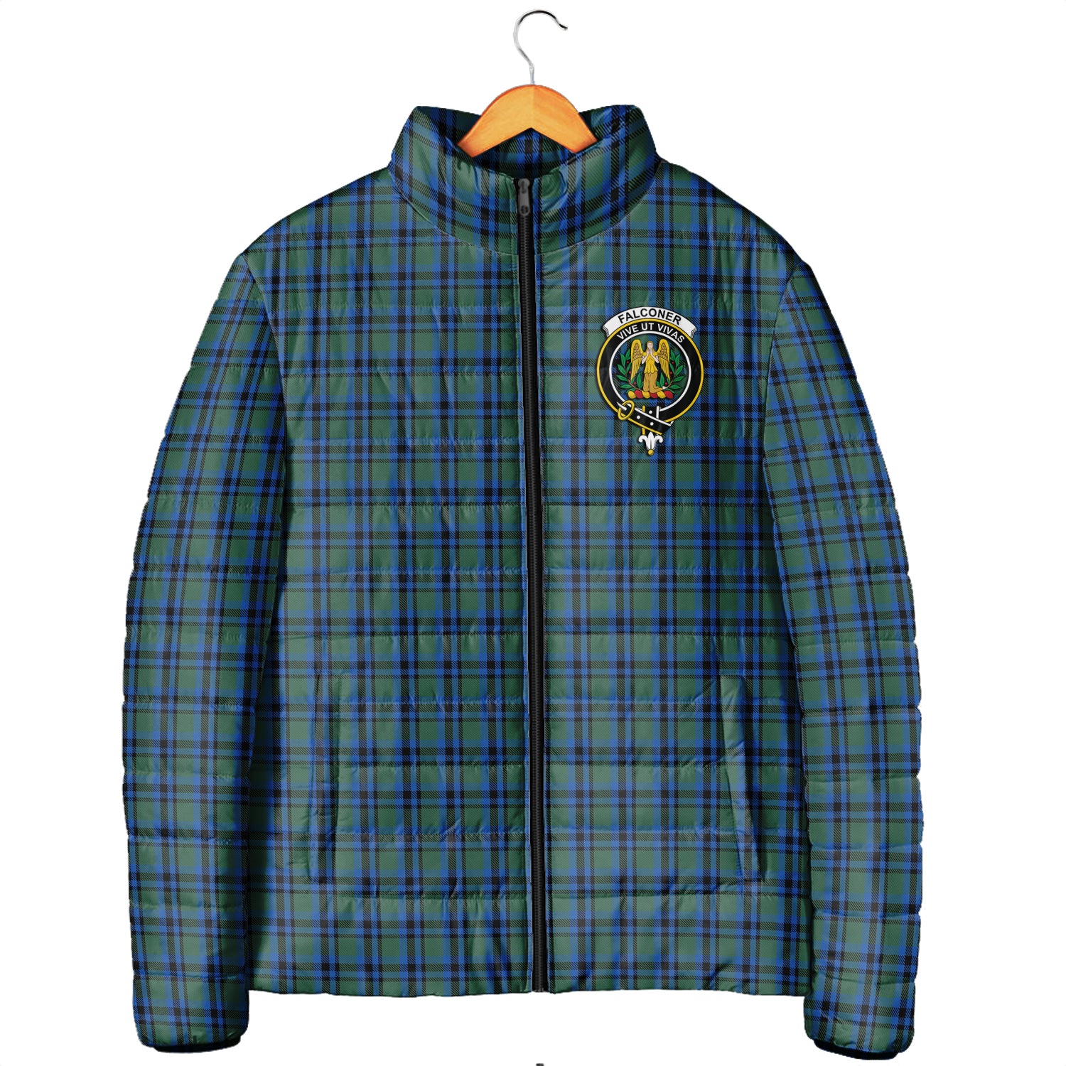 Falconer Tartan Padded Jacket with Family Crest Men's Padded Jacket - Tartan Vibes Clothing